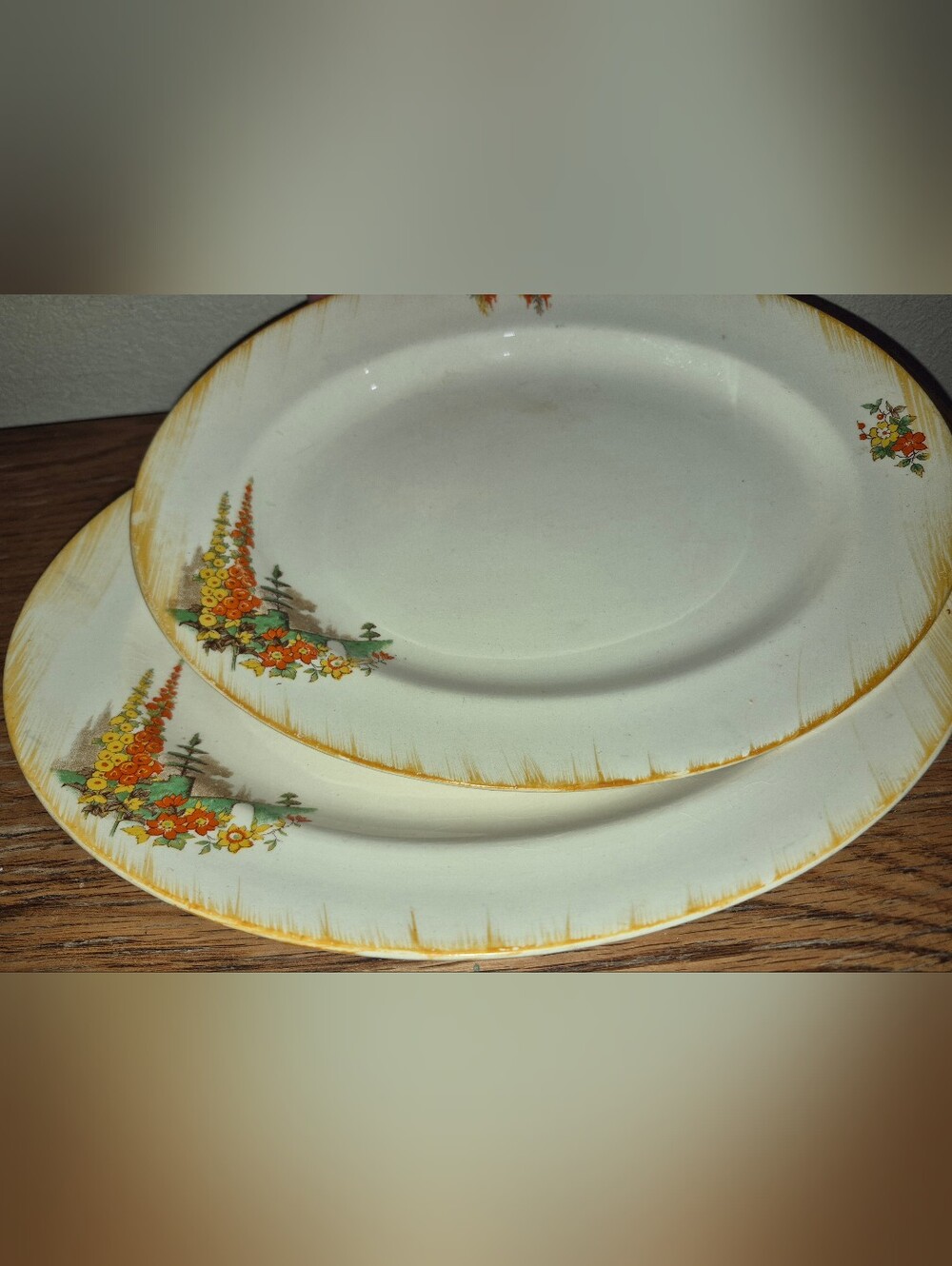 Set Of 2 English Vintage Cream-Colored Ceramic Plates/Platters, Made In England